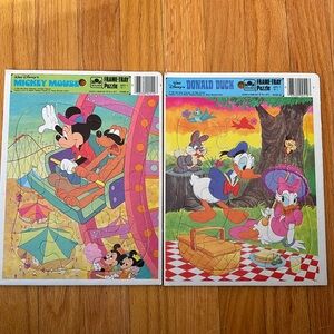 Vtg Disney Bundle 1 Micky Mouse 1 Donald Duck & Daisy Golden FrameTray Puzzles